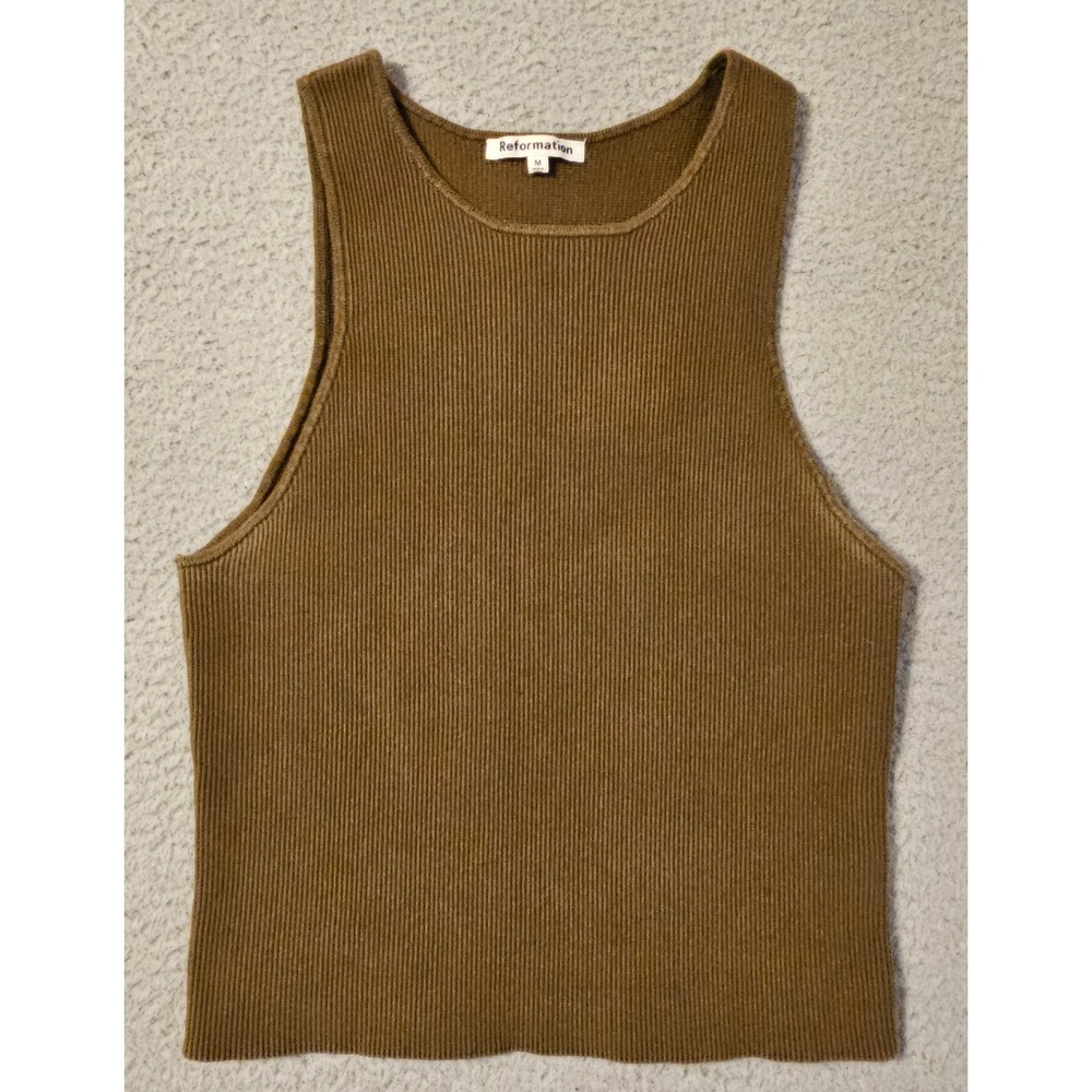 Reformation Ribbed Knit Tank Top Brown Organic Cotton Racerback Sleeveless M